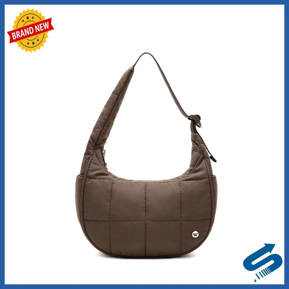 Small Puffer Crescent Shoulder Bag Nylon Quilted Adjustable Strap Chic Versatile